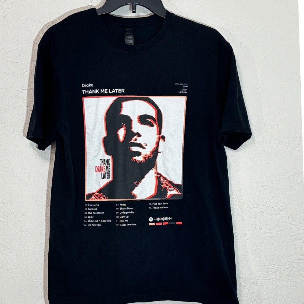 Drake Graphic Tee Mens Medium Black Thank Me Later Album Tracklist Shirt